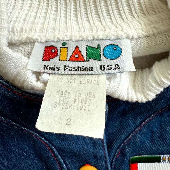 Vintage 90s Piano Kids Fashion Jumper Dress & Shirt Set Girls 2T Denim Floral - Picture 5 of 5